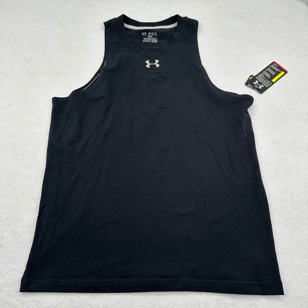 Under Armour Mens Large L Cotton HeatGear Basketball Tank Top Black 1228794 NWT